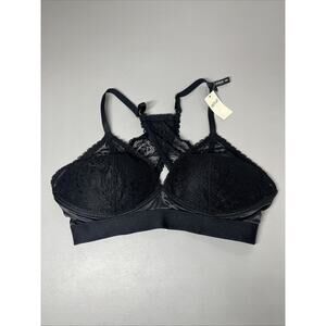 Aerie Bra Womens 34D Wireless Push Up Black Paisley Lace Real Power Racerback